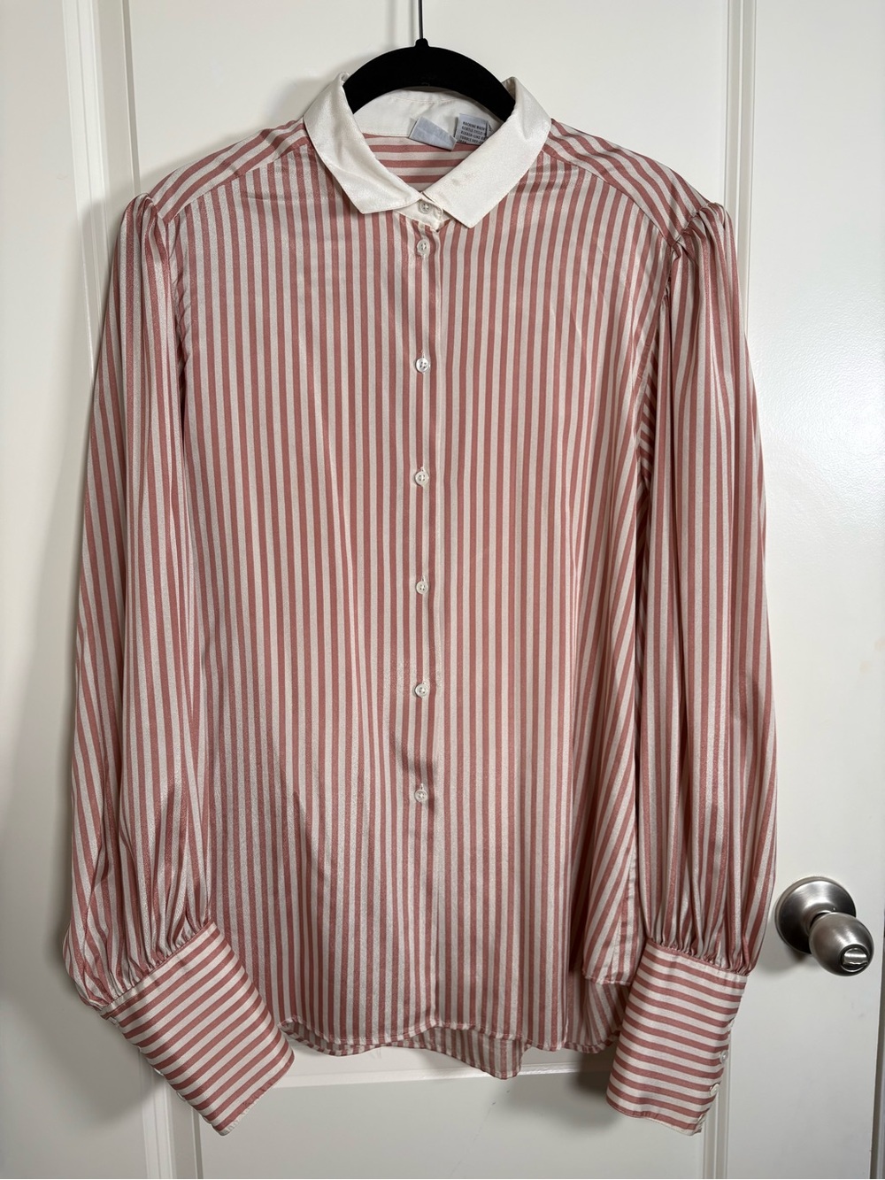 Liz Claiborne Rose and White Striped Button-Down Blouse